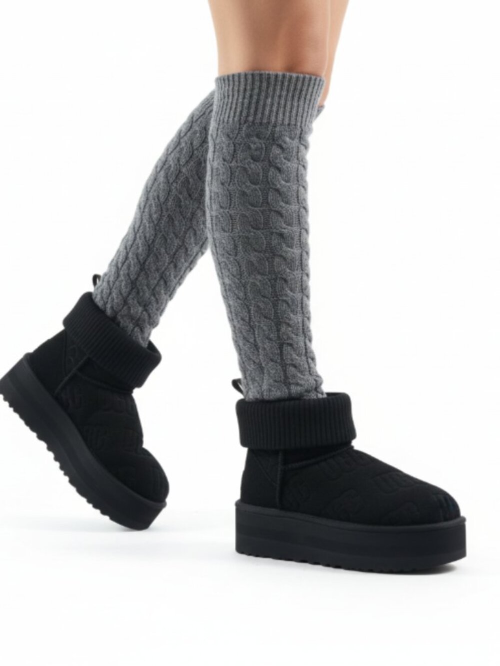UGG Classic Mini Platform Felted Sheepskin Boots Sz 7 Black Cozy Y2K City Girl